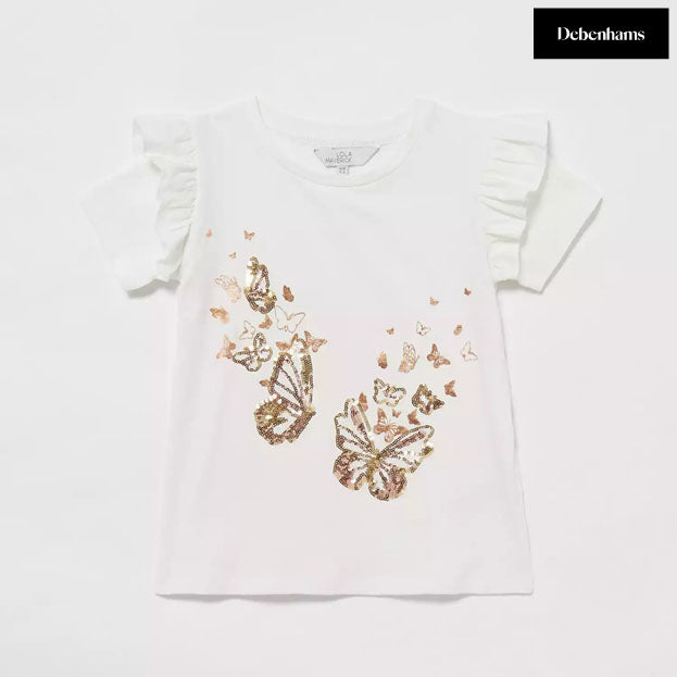 Lola & Maverick Girls' White Sequin Butterfly T-Shirt