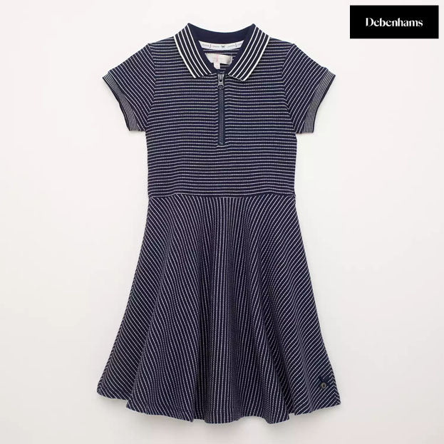 J by Jasper Conran Girls' Navy Blue Stripe Short Sleeves Jersey Dress