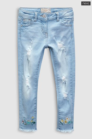 light Blue Embroidered Skinny Jeans