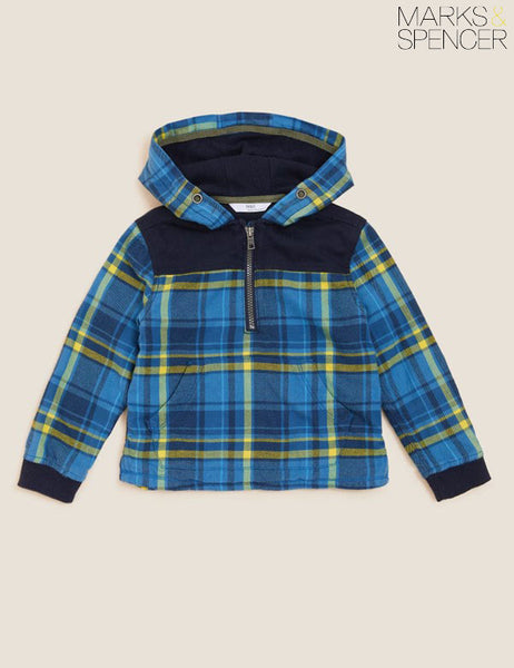 Pure Cotton Checked Hooded Shacket